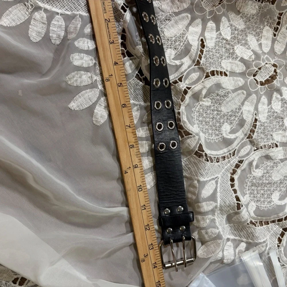 Black Double Grommet Belt Silver Tone Hardware Punk Grunge Y2K Edgy Accessory